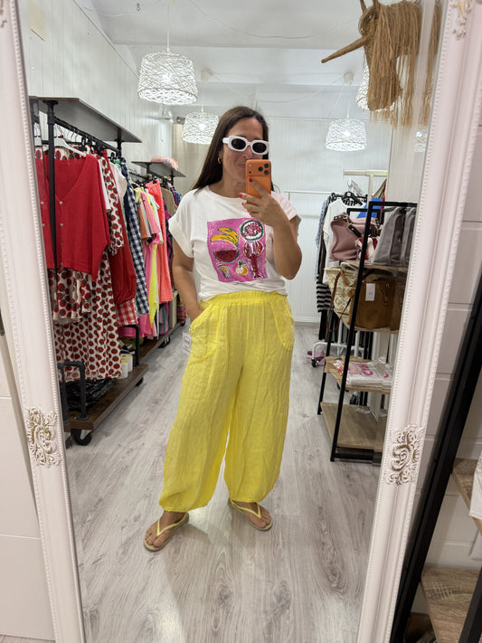 Pantalón Lino Botoncitos amarillo