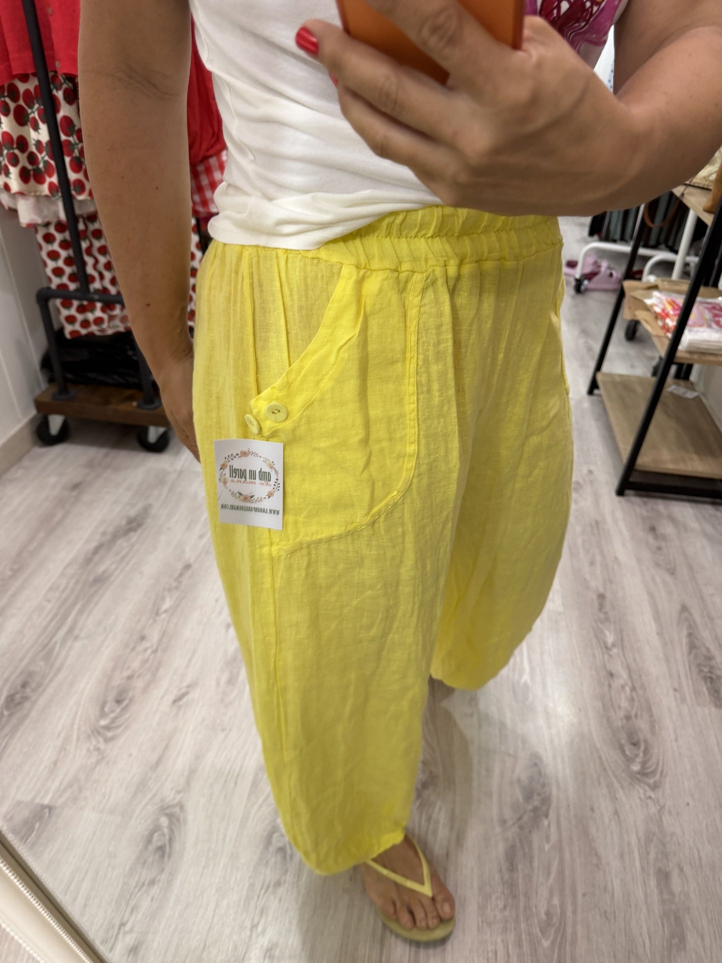 Pantalón Lino Botoncitos amarillo