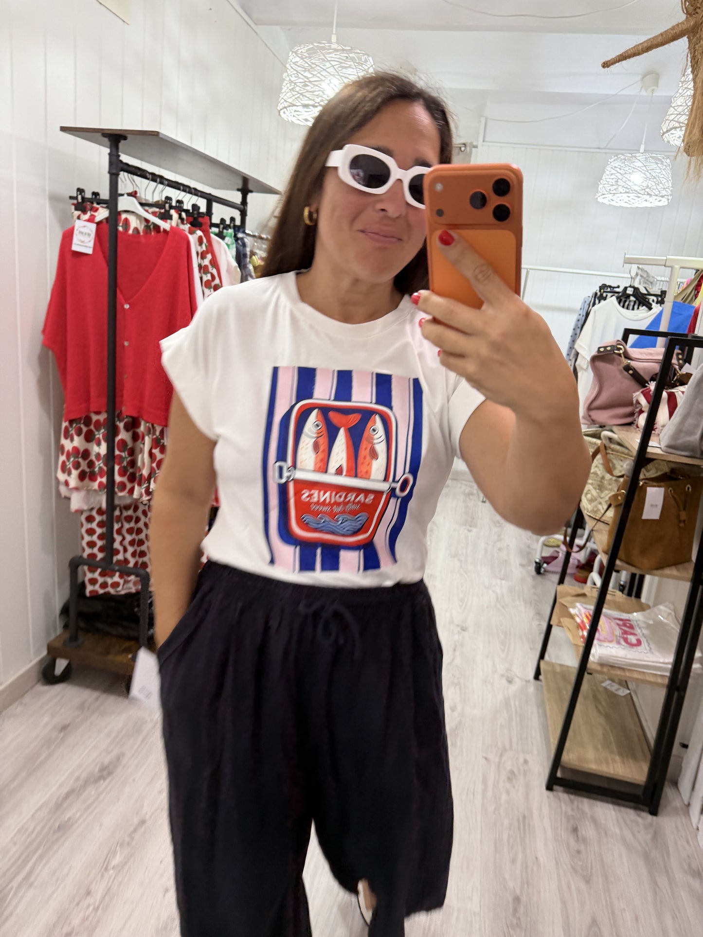 Pantalón efecto falda lino marino