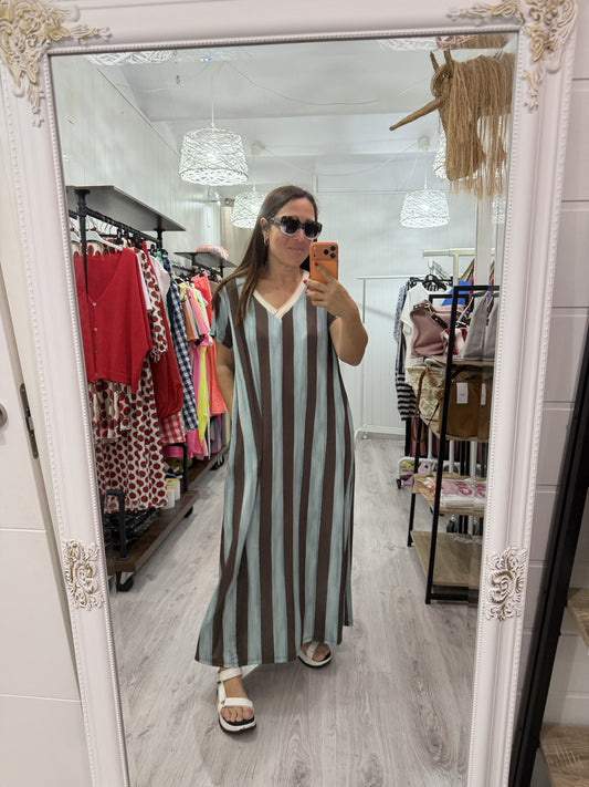 Vestido Licra fría oversize rayas mint y choco