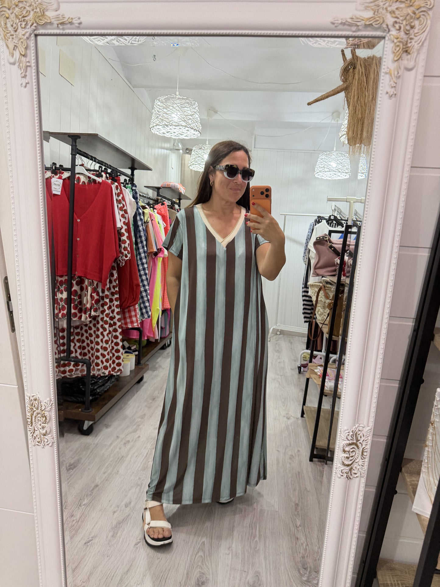 Vestido Licra fría oversize rayas mint y choco