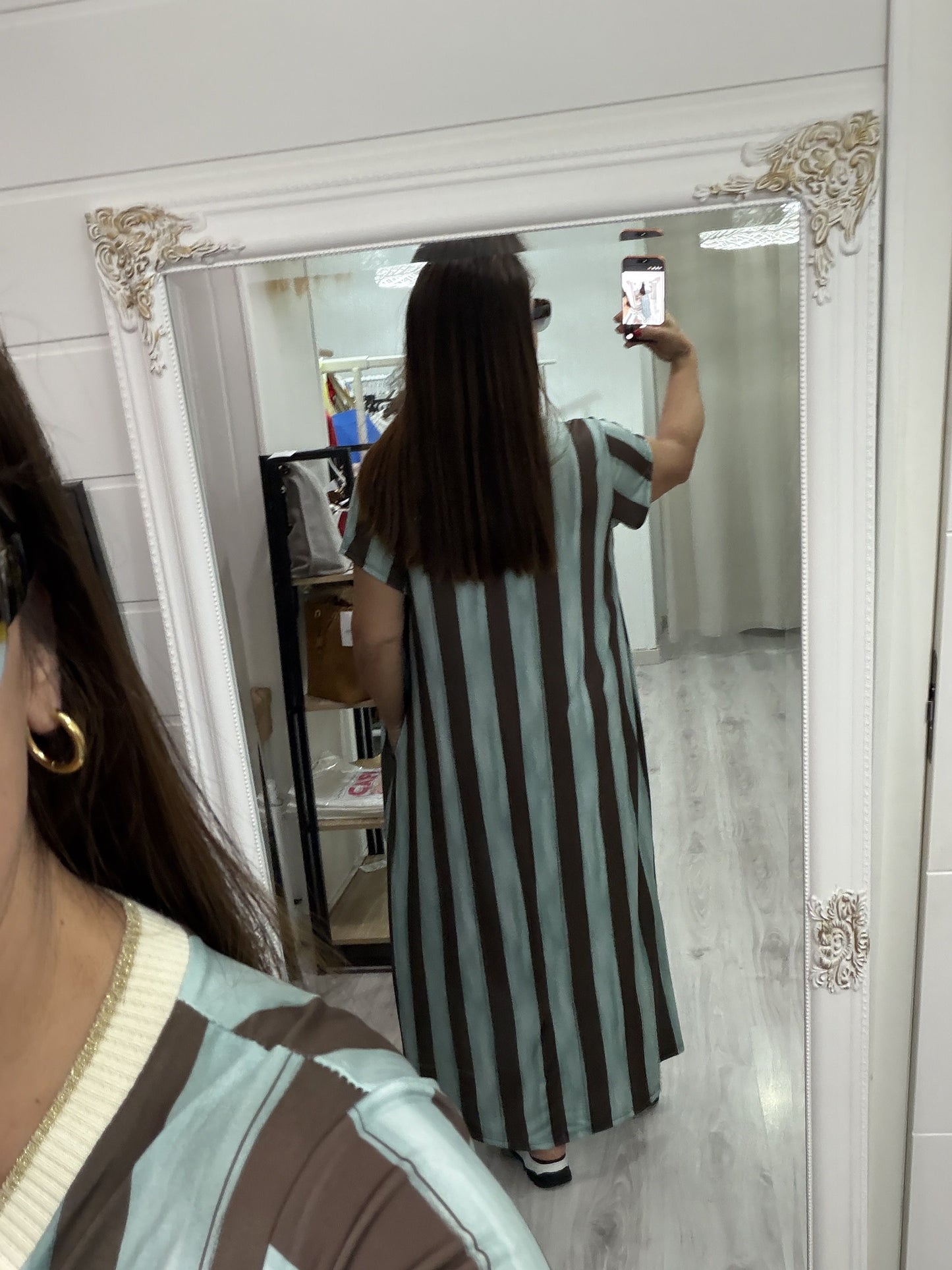 Vestido Licra fría oversize rayas mint y choco