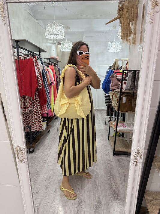 Vestido Cascais Lazo chocolate y amarillo