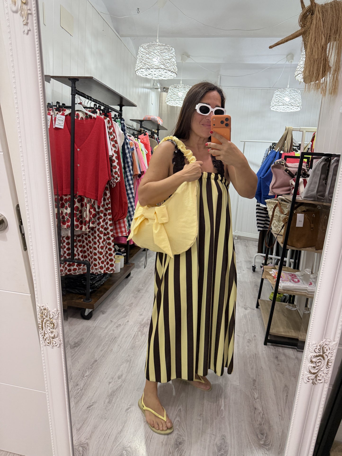 Vestido Cascais Lazo chocolate y amarillo