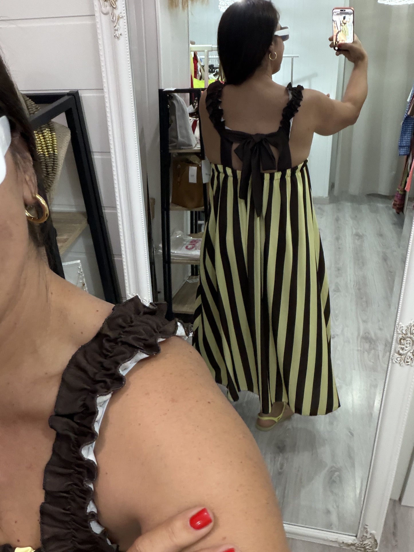 Vestido Cascais Lazo chocolate y amarillo