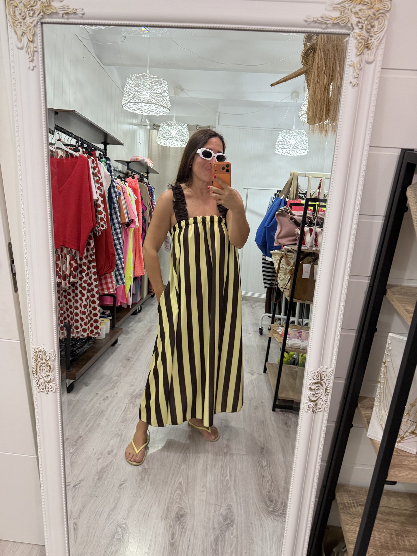 Vestido Cascais Lazo chocolate y amarillo