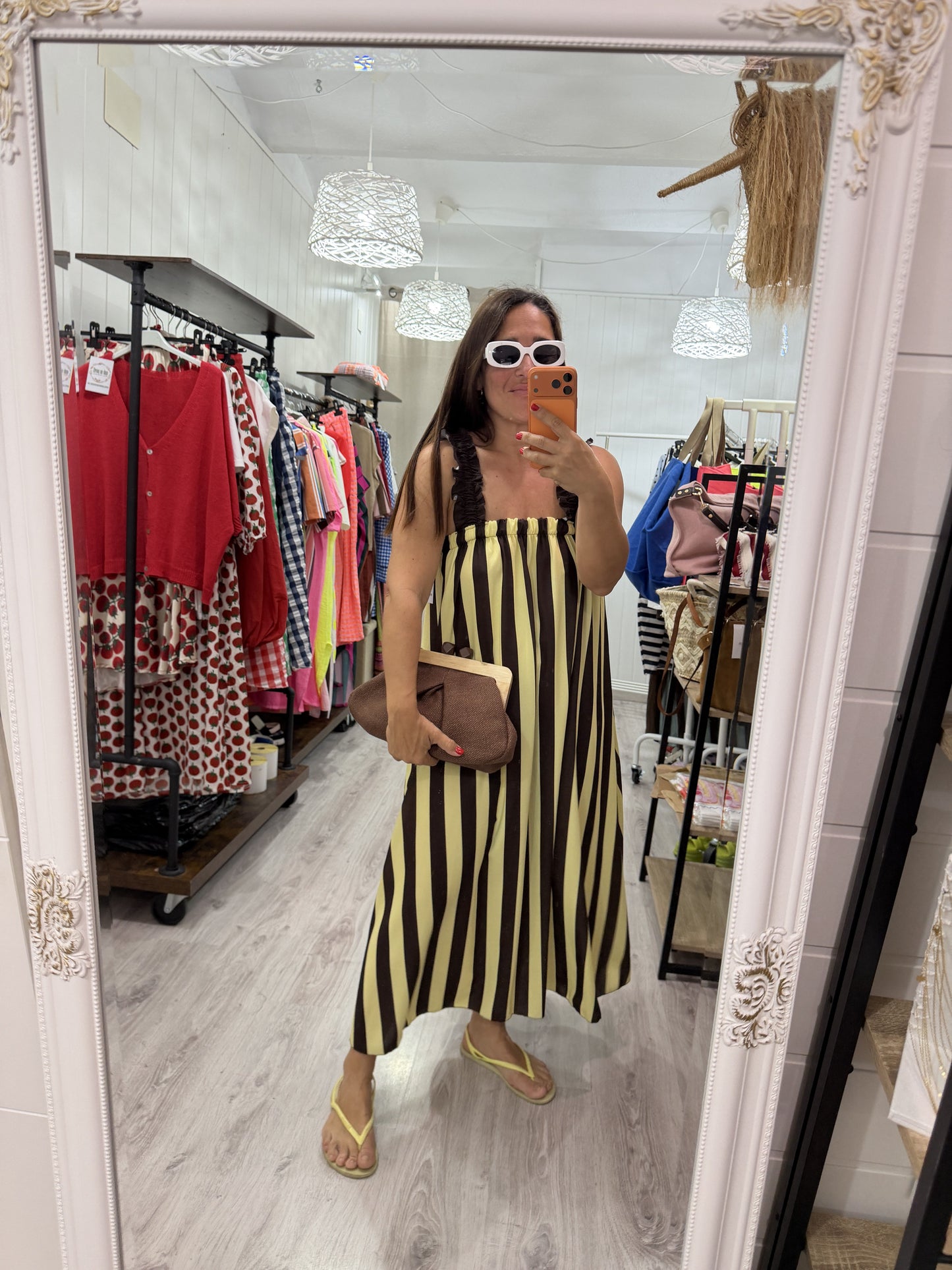 Vestido Cascais Lazo chocolate y amarillo