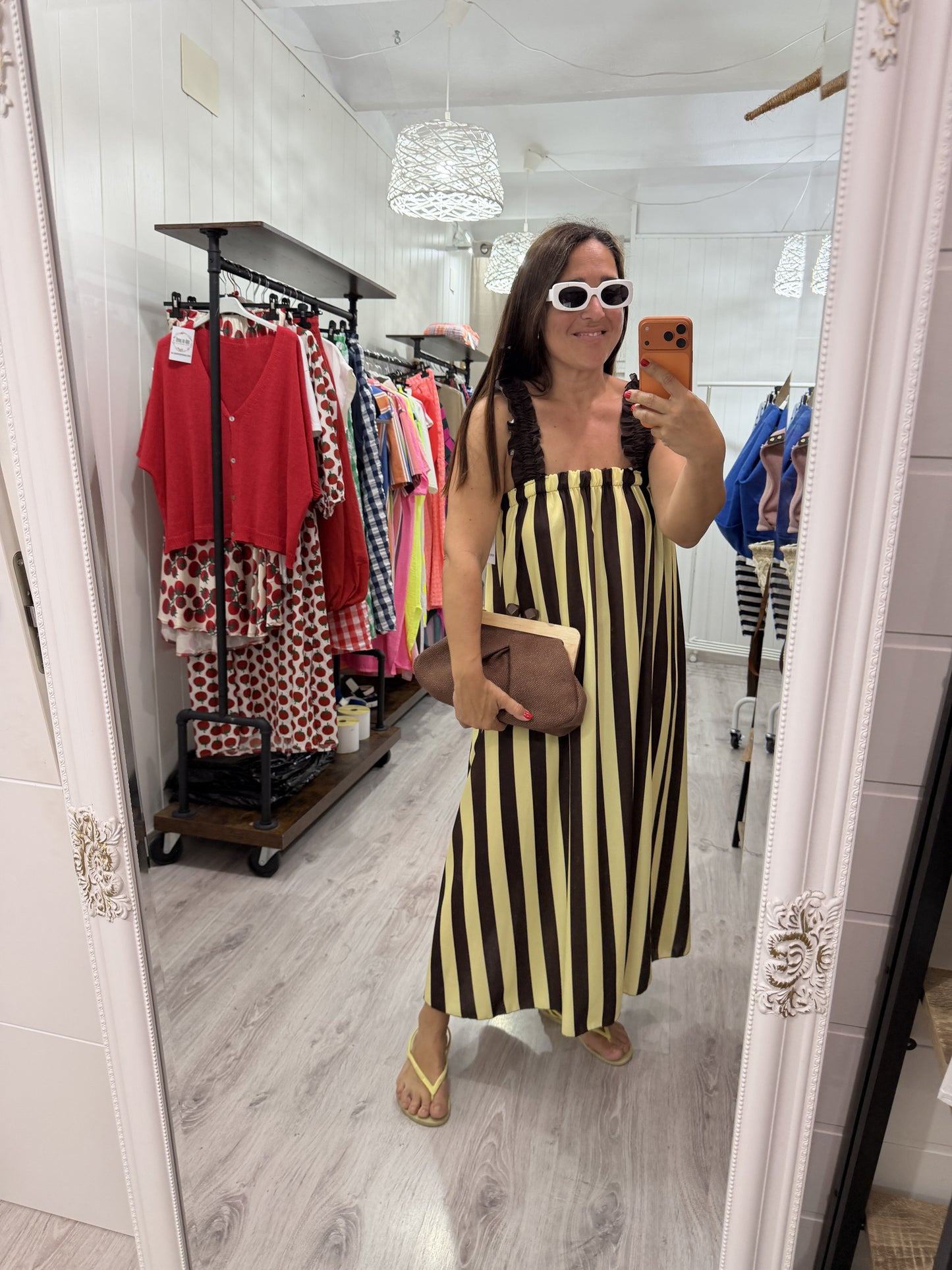 Vestido Cascais Lazo chocolate y amarillo