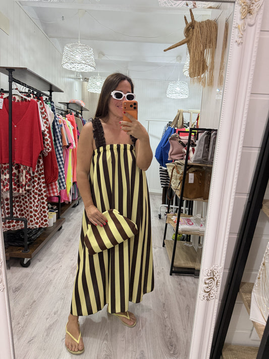 Vestido Cascais Lazo chocolate y amarillo
