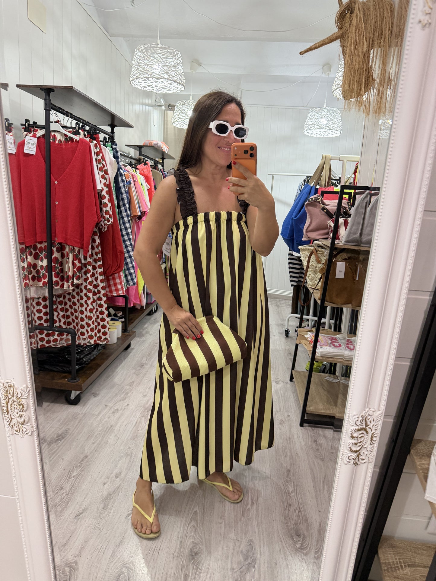 Vestido Cascais Lazo chocolate y amarillo