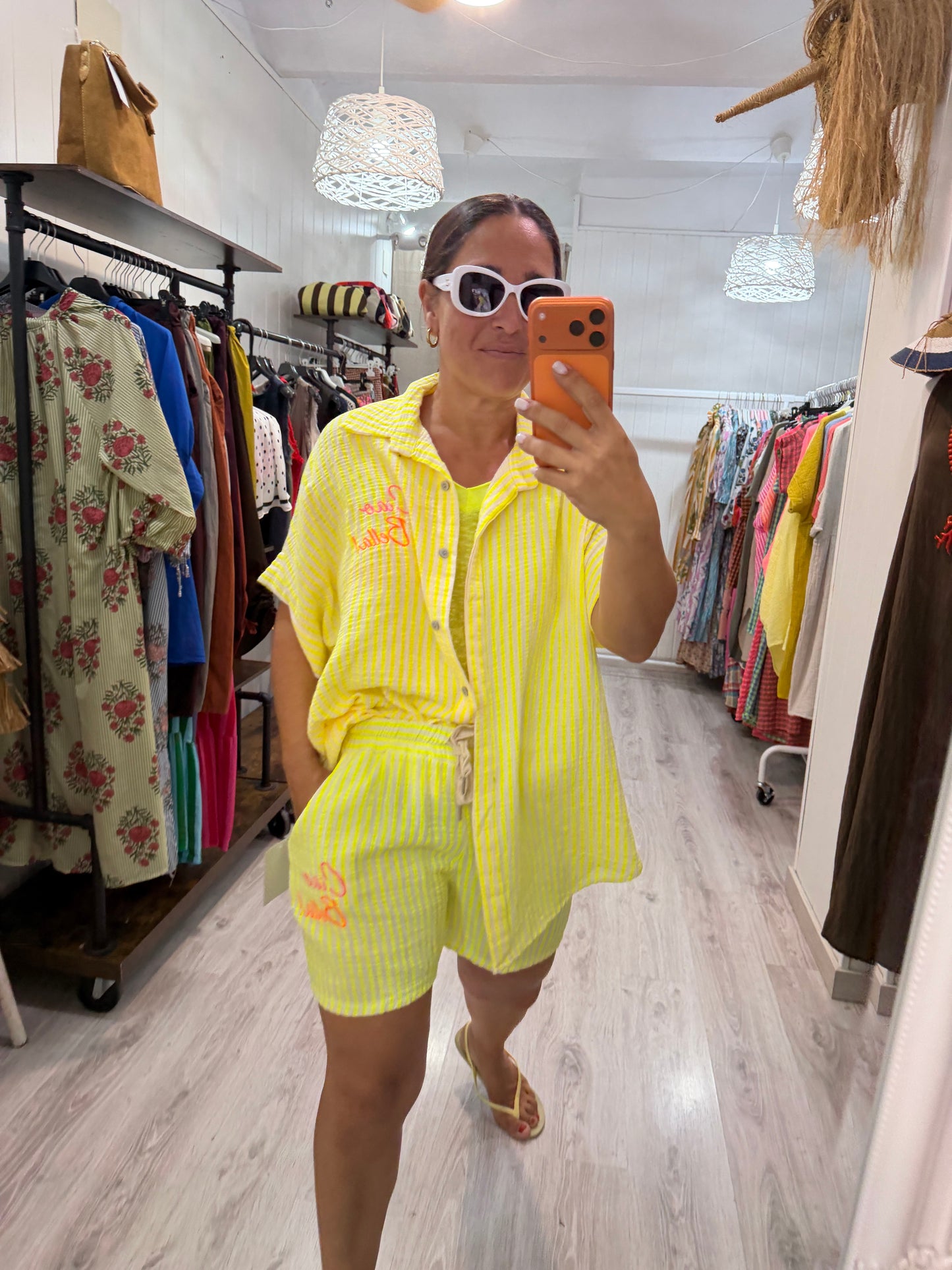 Blusón Ciao Bella rayas fluor amarillo
