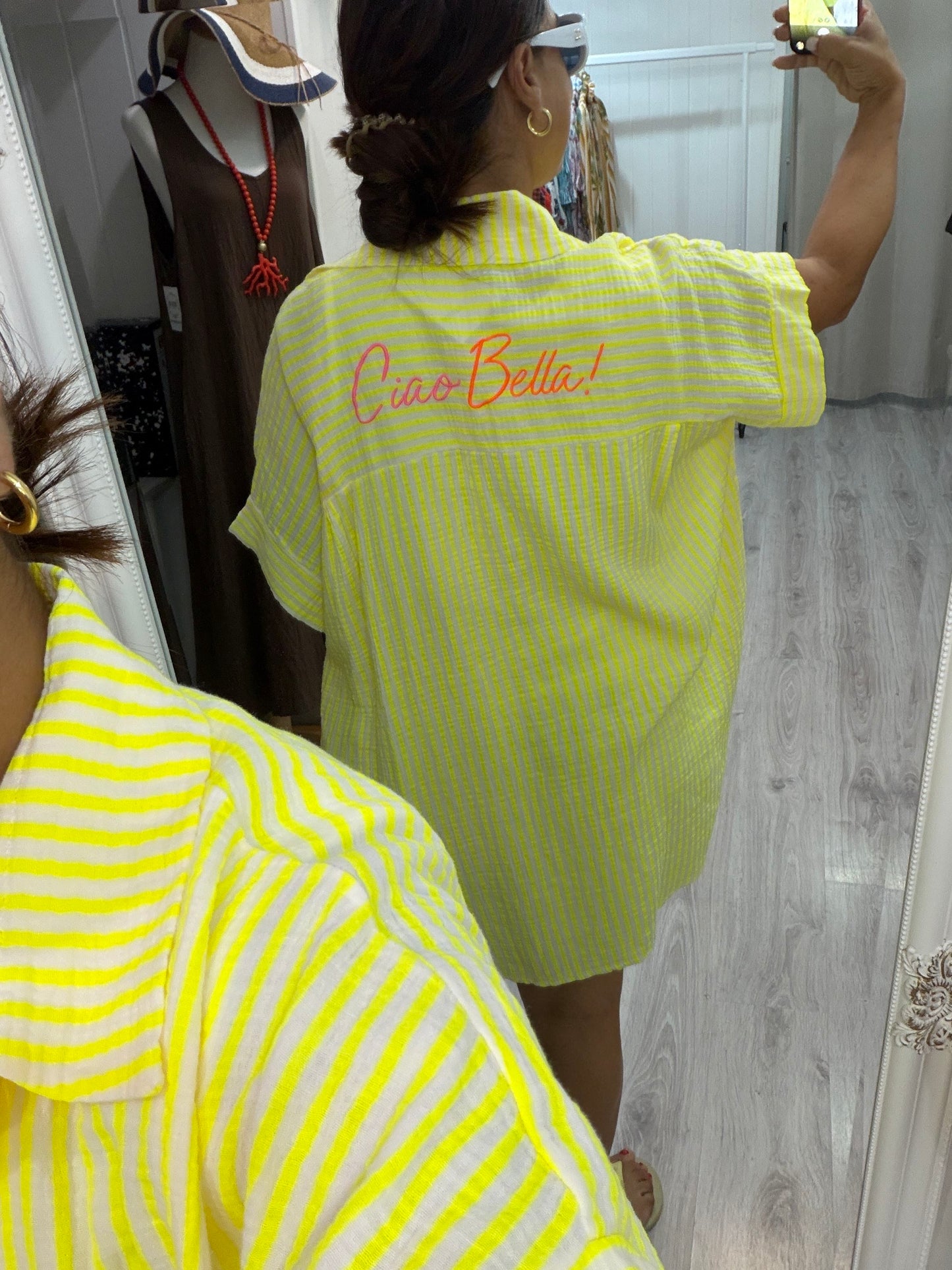 Blusón Ciao Bella rayas fluor amarillo