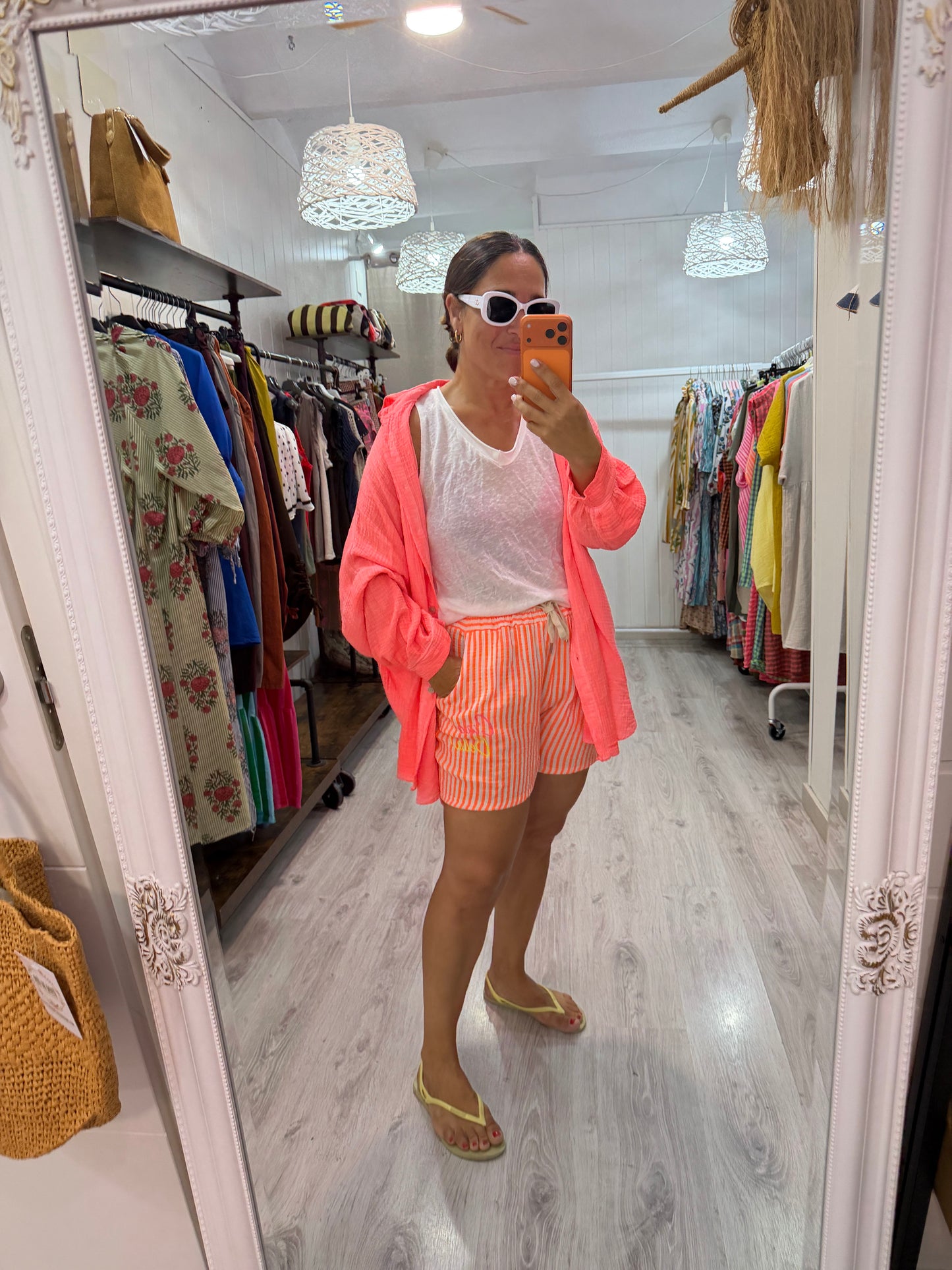 Pantalón corto Ciao Bella rayas fluor naranja