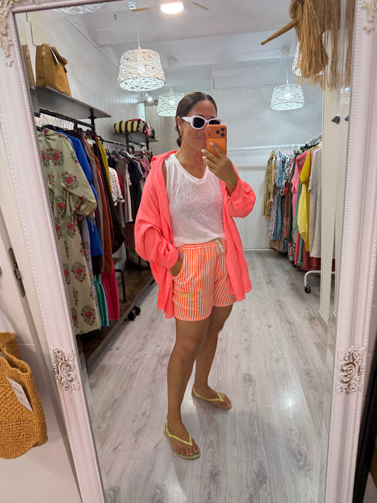 Pantalón corto Ciao Bella rayas fluor naranja