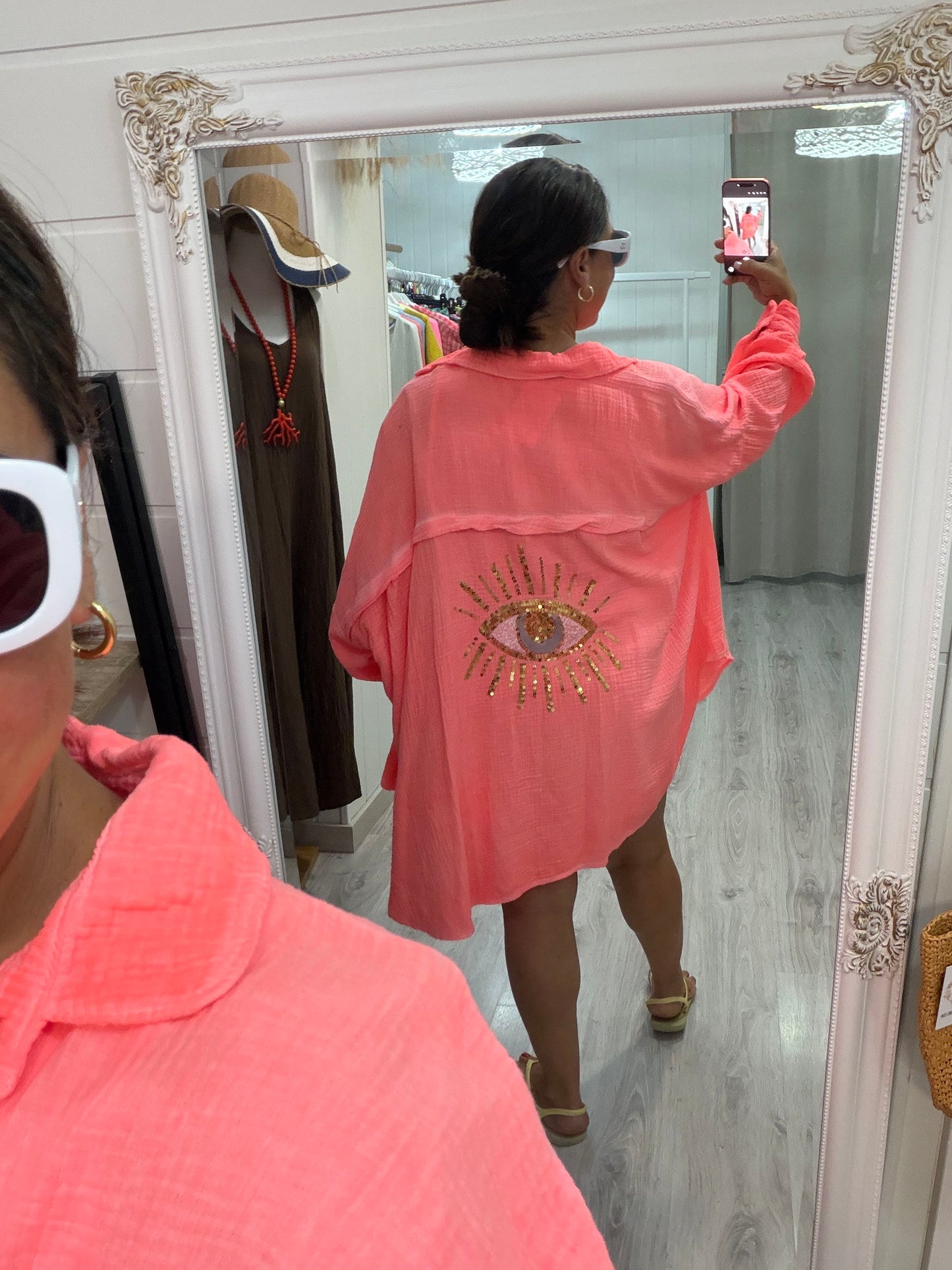 Blusón Oversize Ojo bambula coral