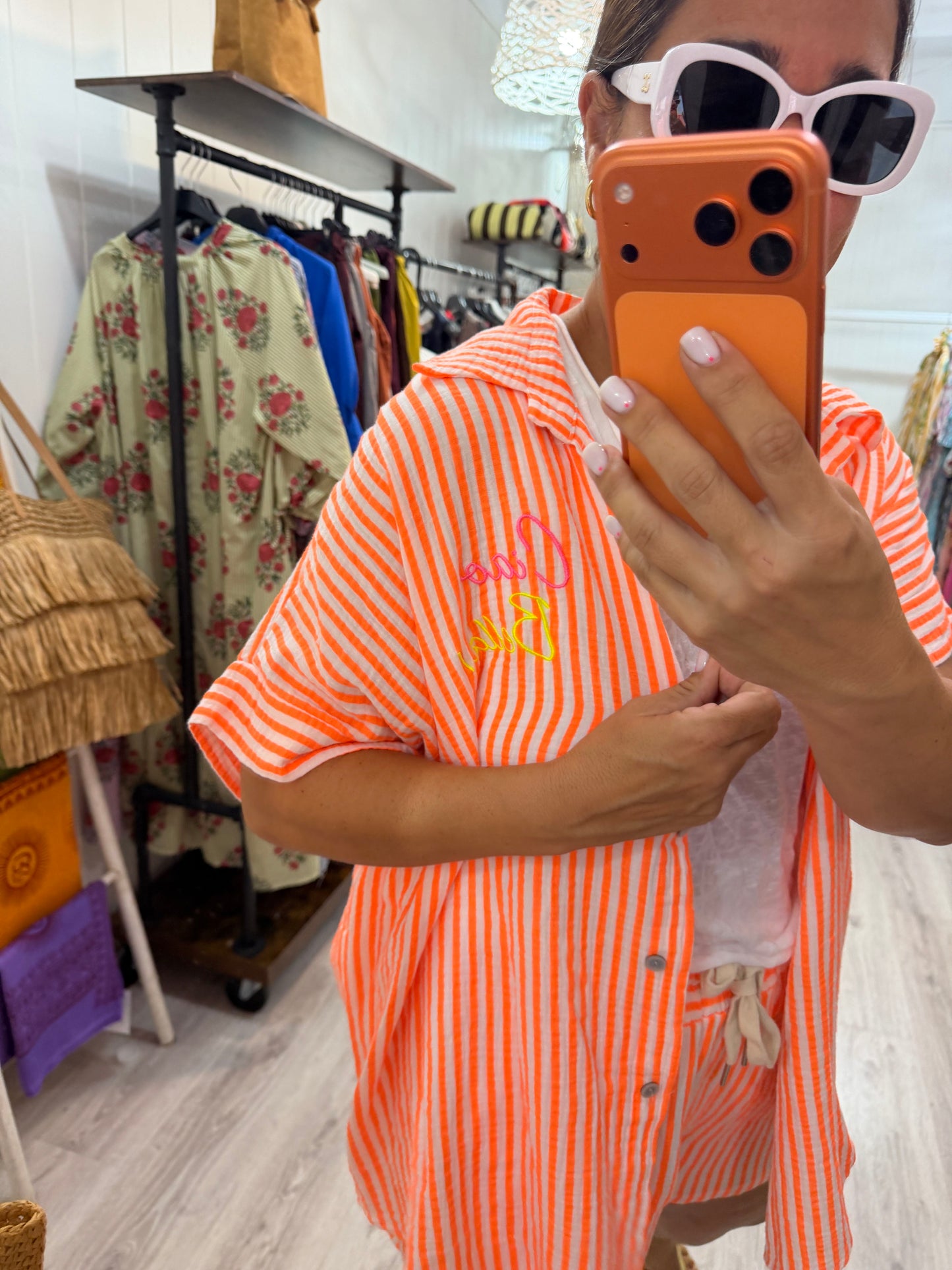 Blusón Ciao Bella rayas fluor naranja