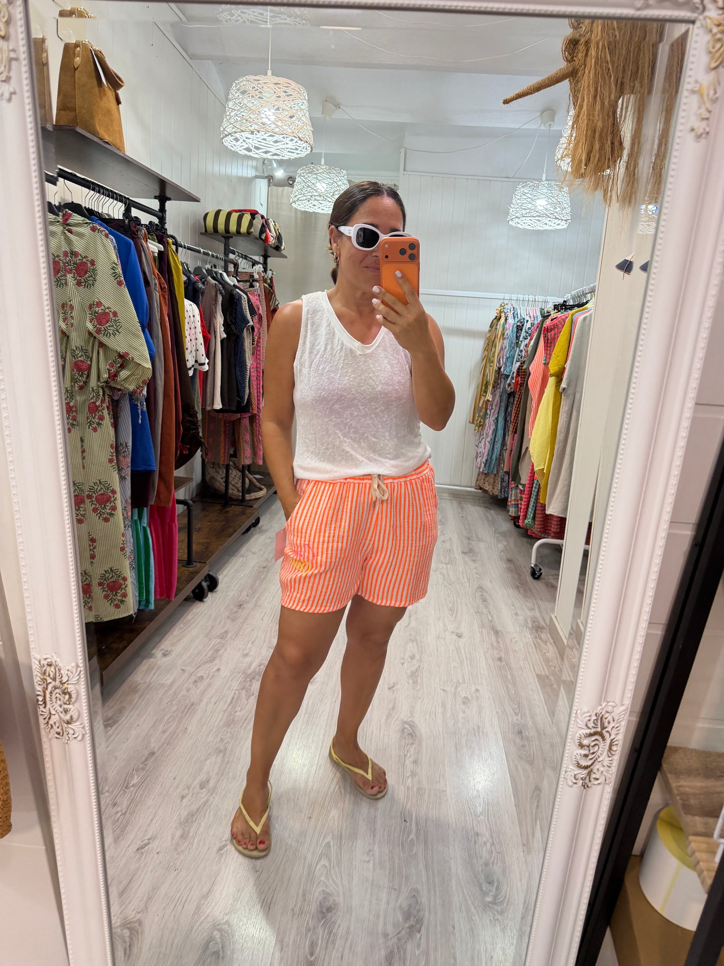 Pantalón corto Ciao Bella rayas fluor naranja