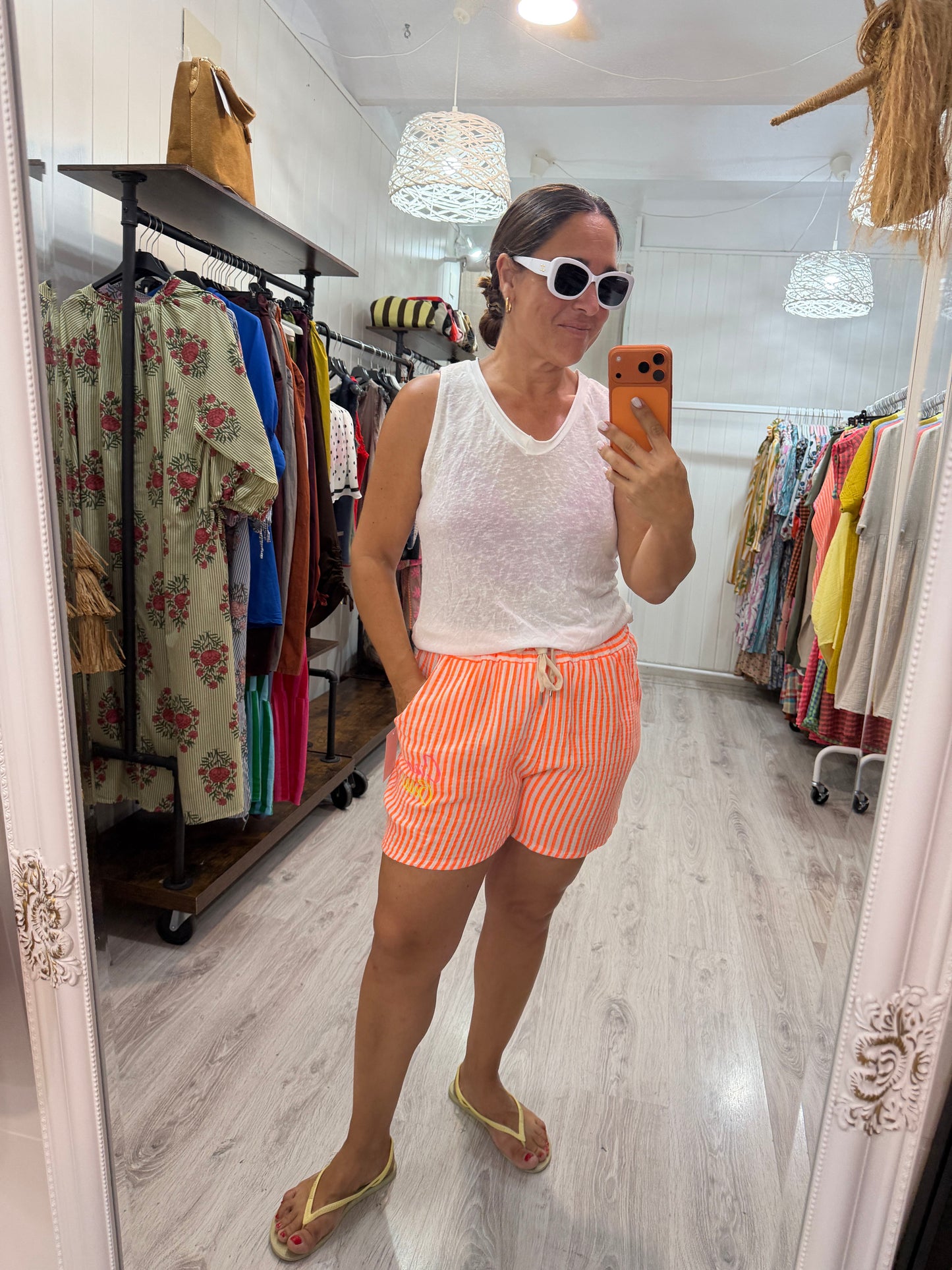 Pantalón corto Ciao Bella rayas fluor naranja