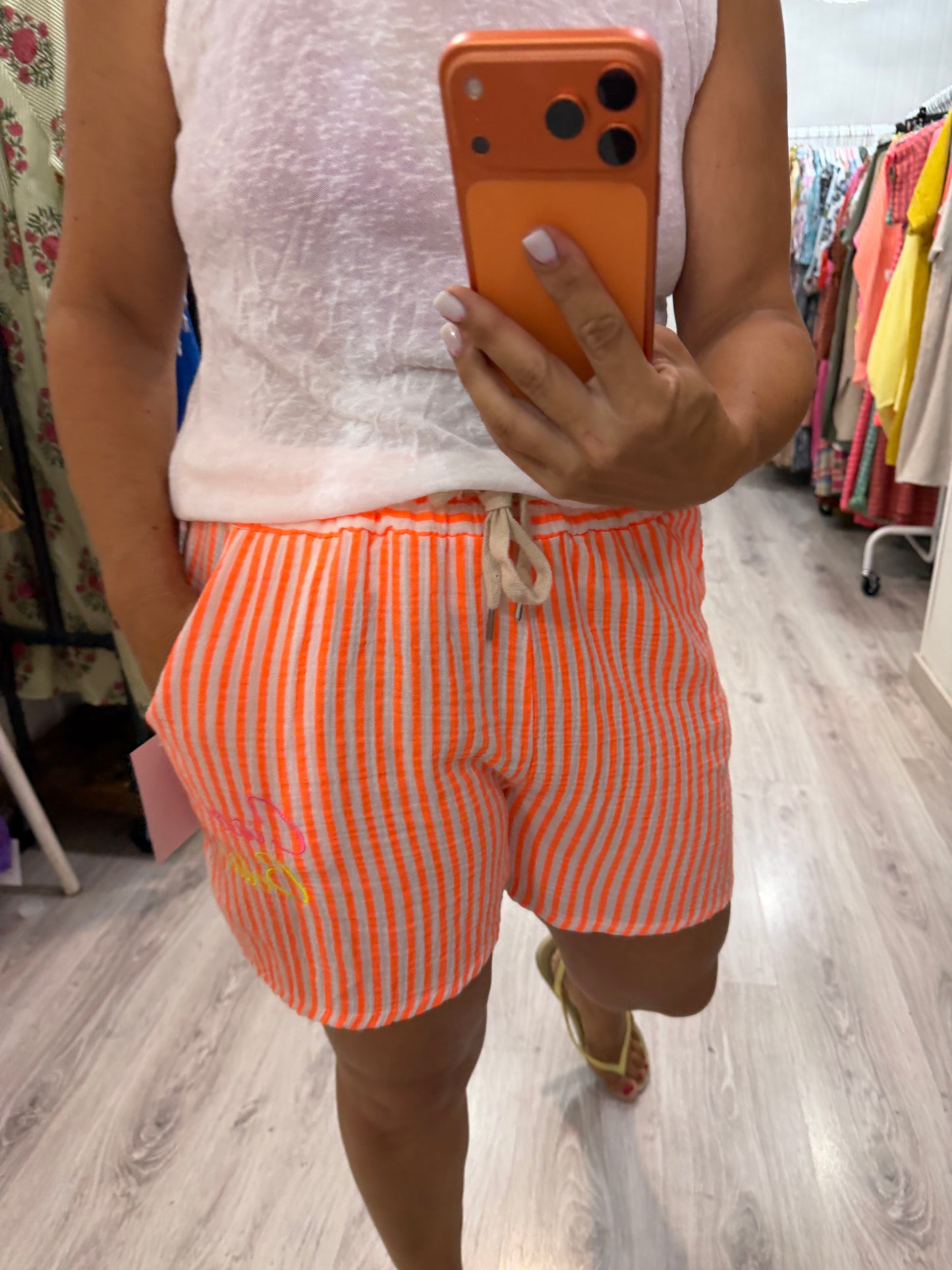 Pantalón corto Ciao Bella rayas fluor naranja