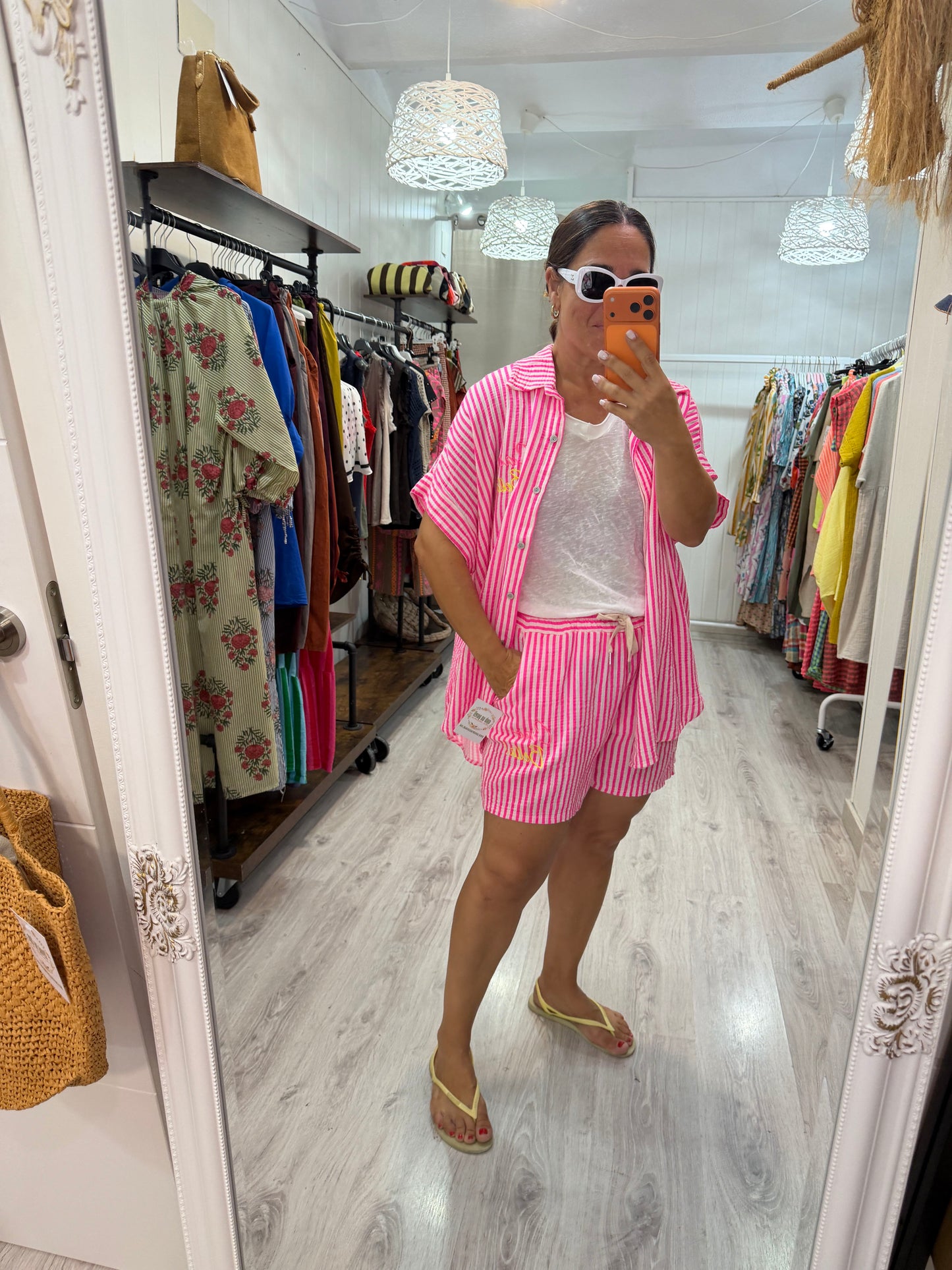 Blusón Ciao Bella rayas fluor fucsia