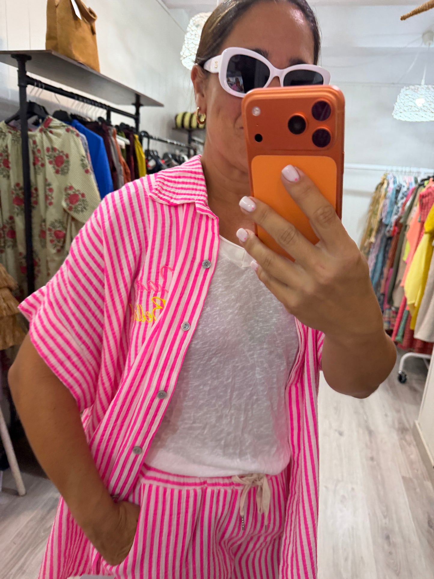 Blusón Ciao Bella rayas fluor fucsia