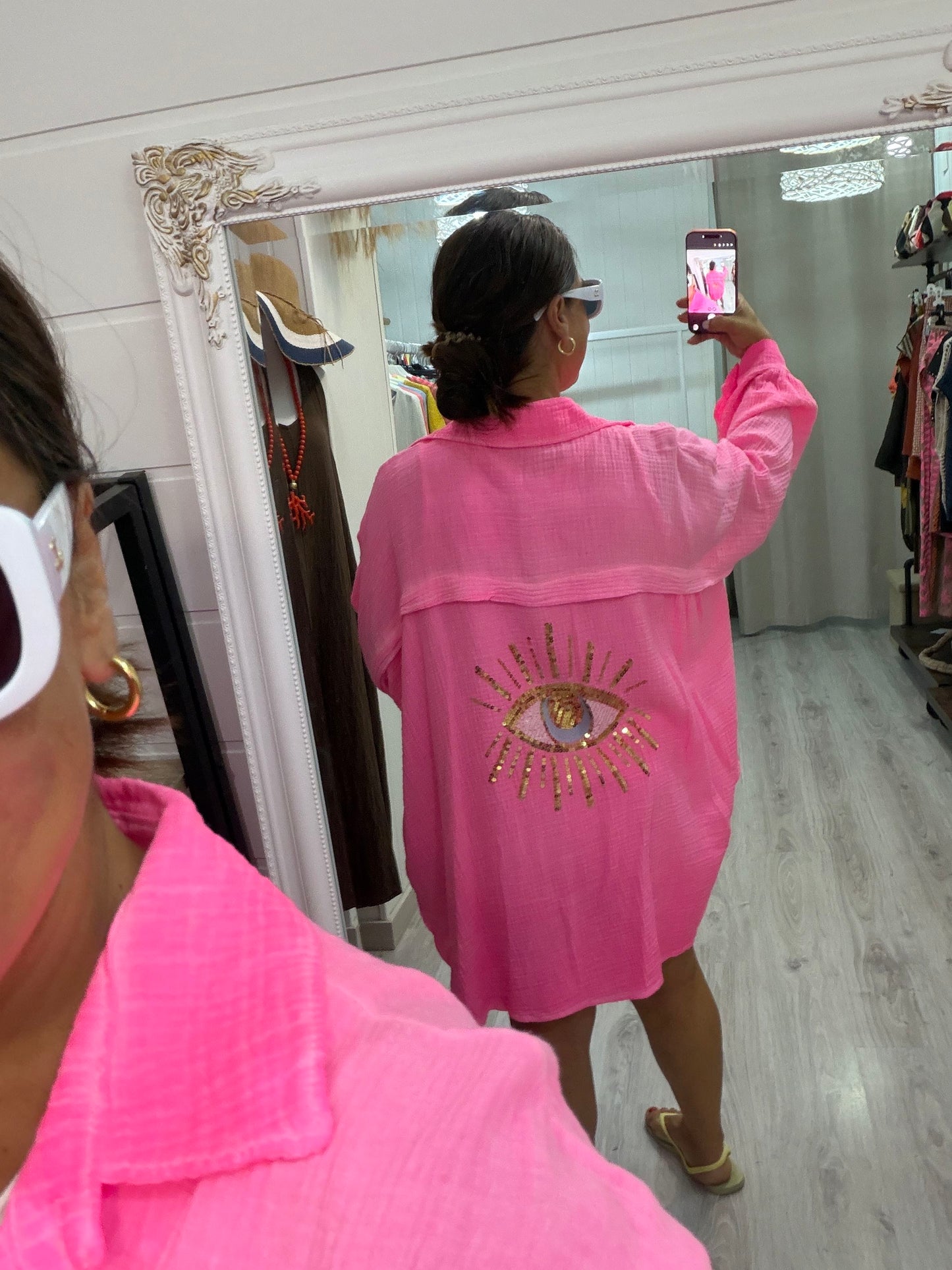 Blusón Oversize Ojo bambula fucsia