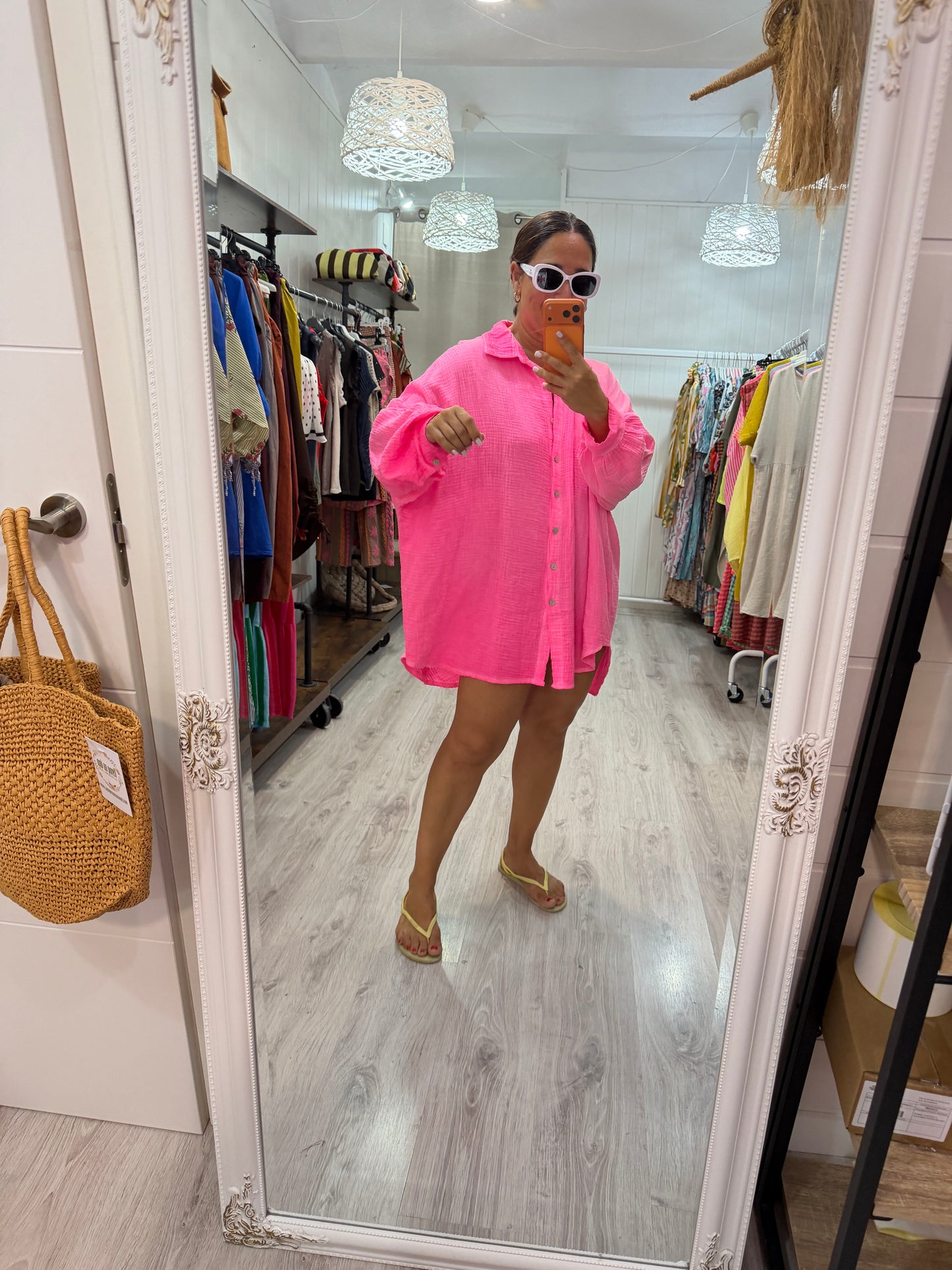 Blusón Oversize Ojo bambula fucsia