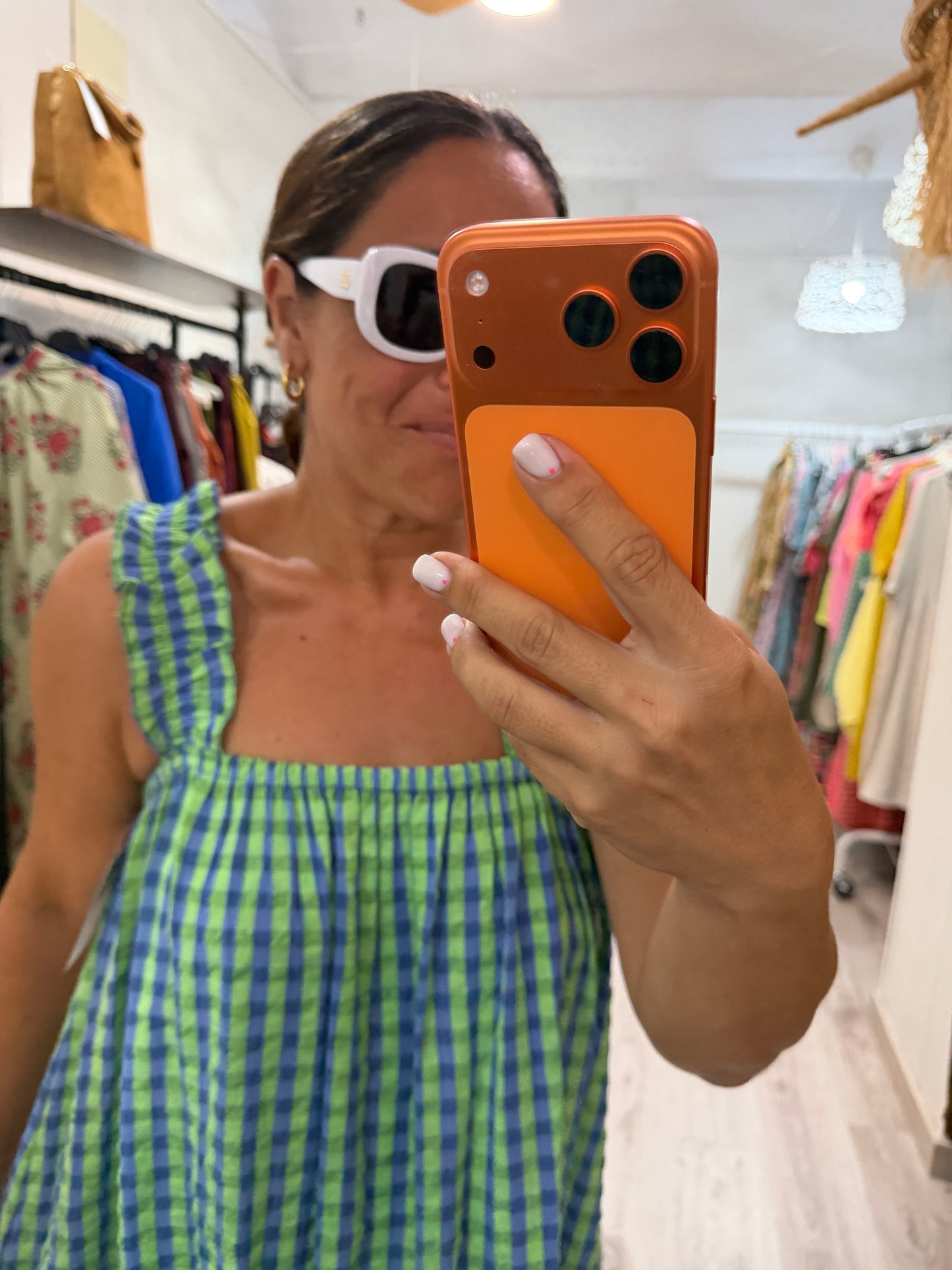 Vestido Lazo espalda Vichy fluor azul y verde