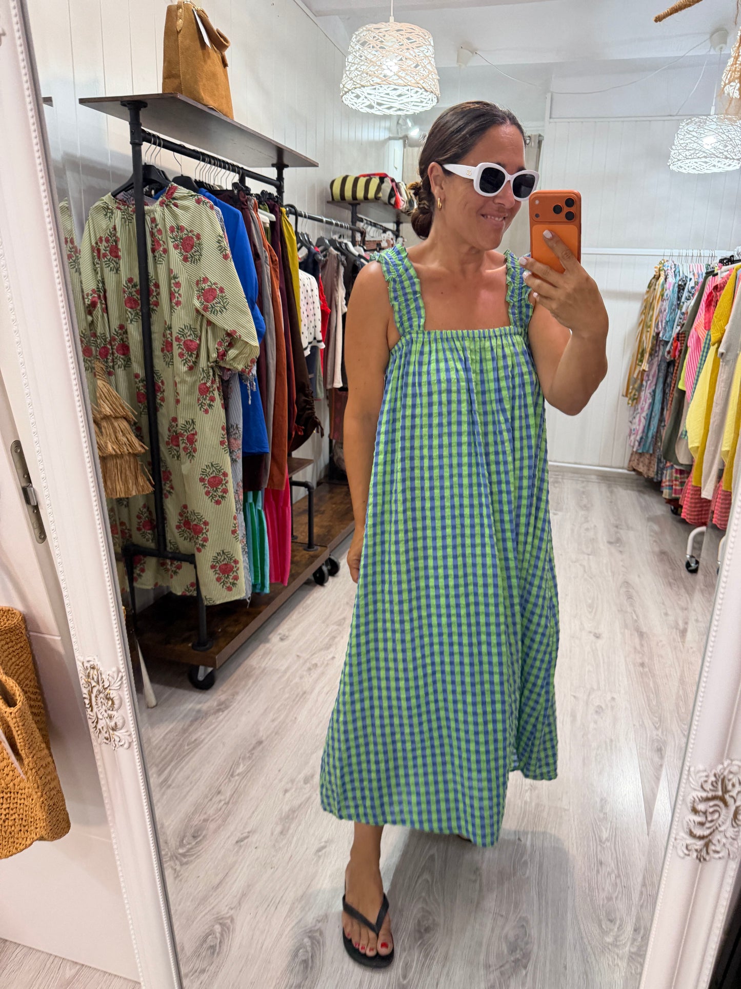 Vestido Lazo espalda Vichy fluor azul y verde