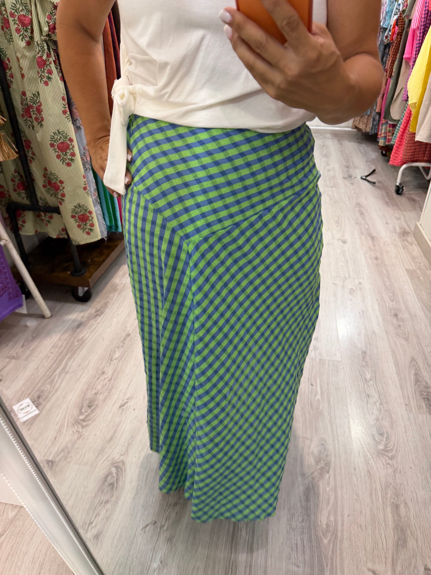 Falda Vichy fluor azul y verde