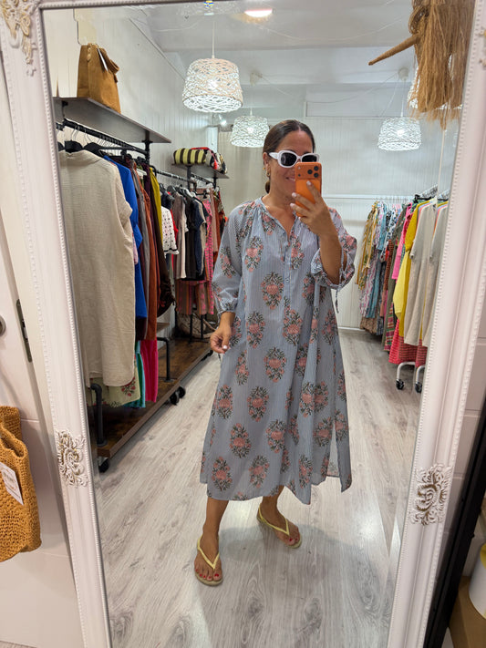 Vestido Siena milrayas y flores azul