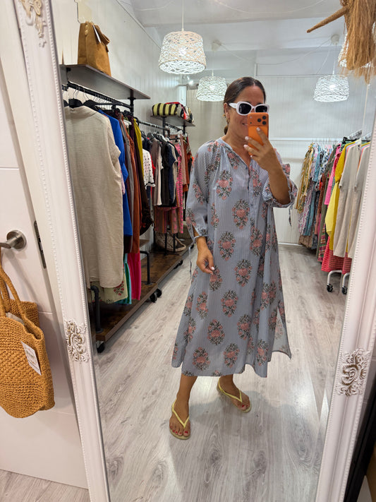 Vestido Siena milrayas y flores azul