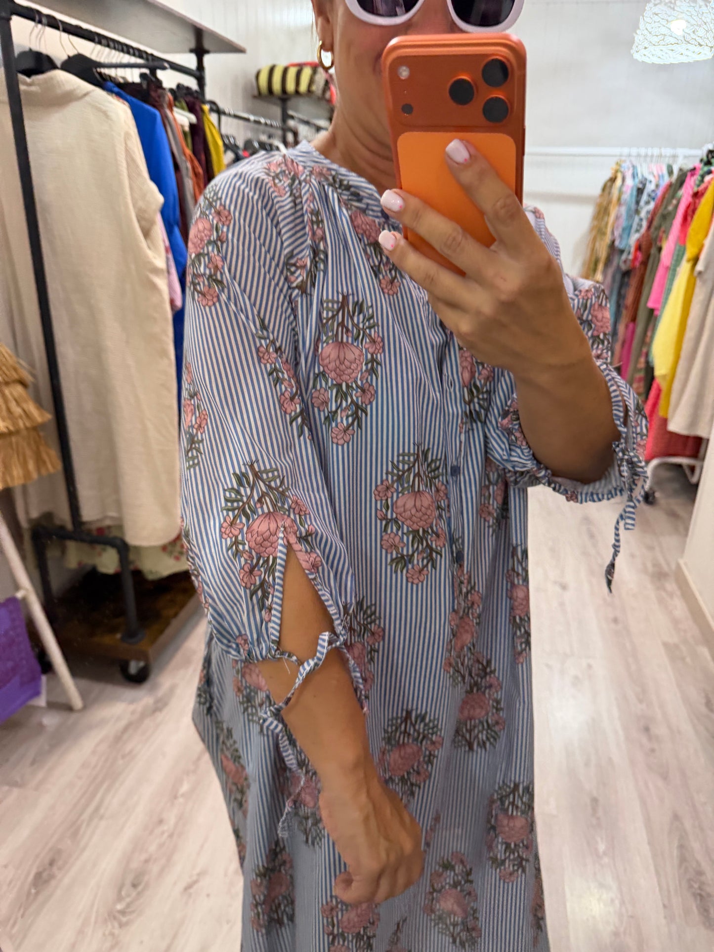 Vestido Siena milrayas y flores azul