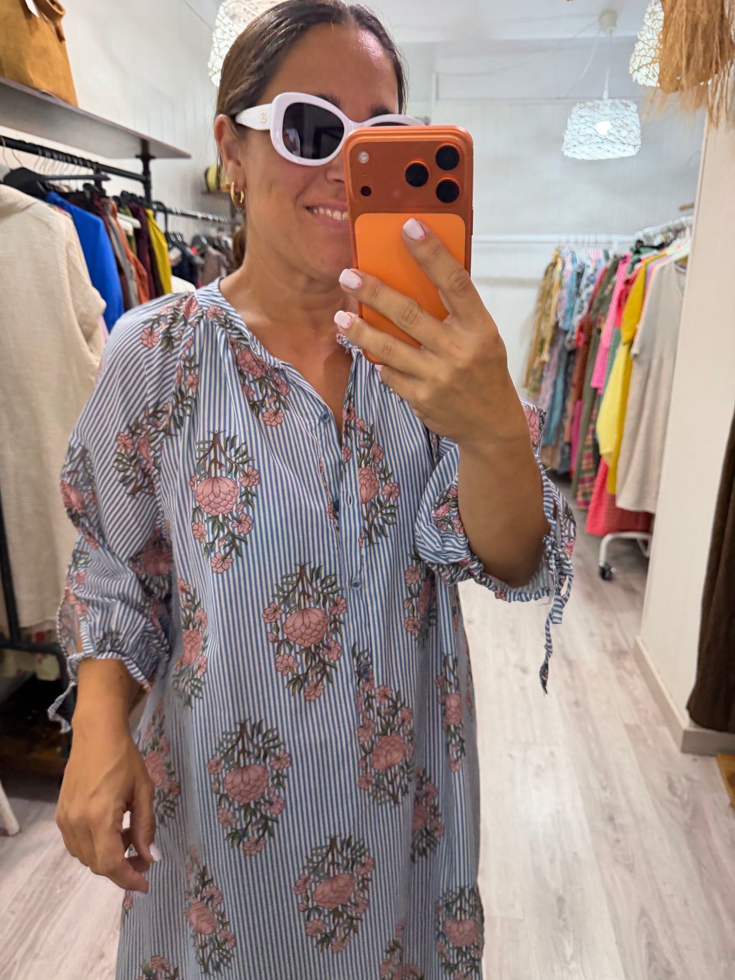 Vestido Siena milrayas y flores azul