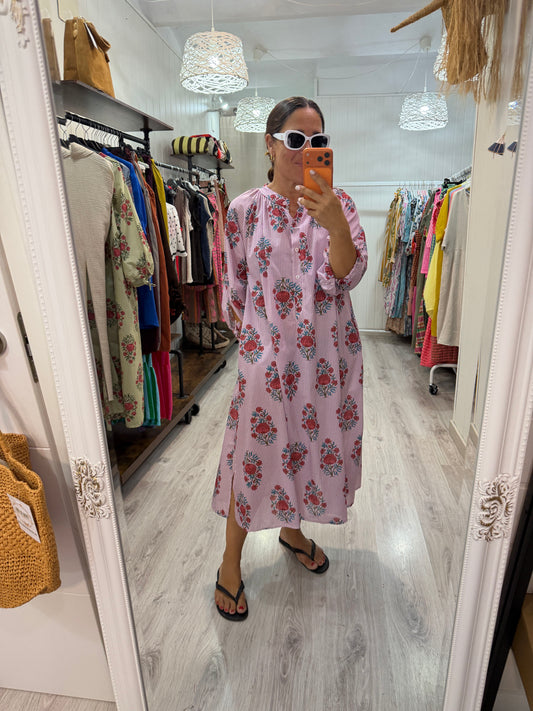 Vestido Siena milrayas y flores lila