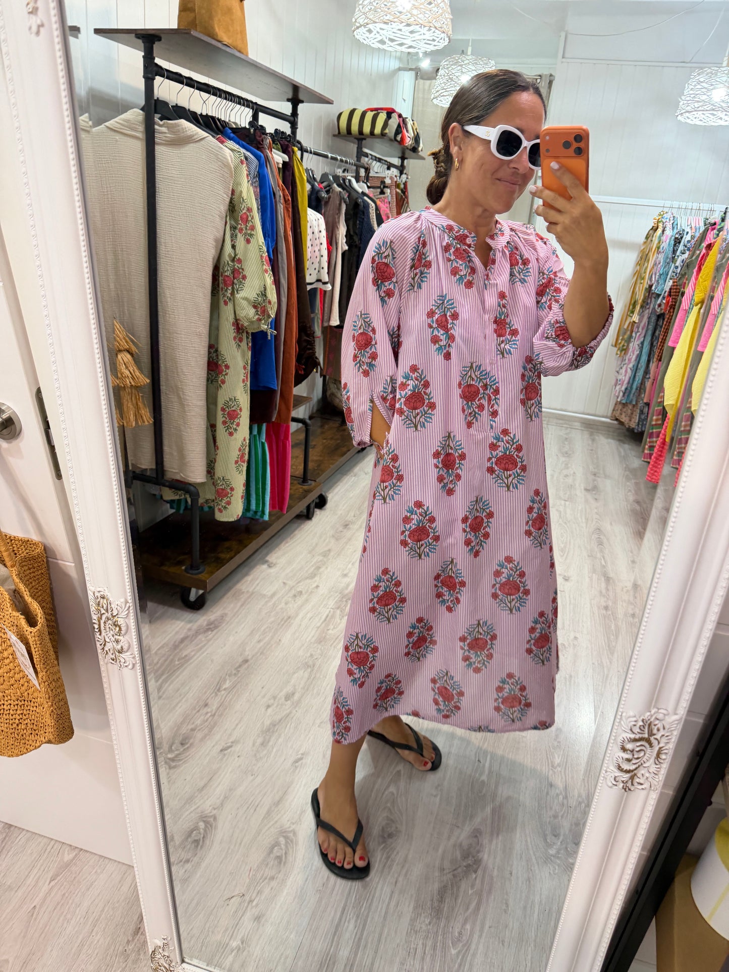 Vestido Siena milrayas y flores lila