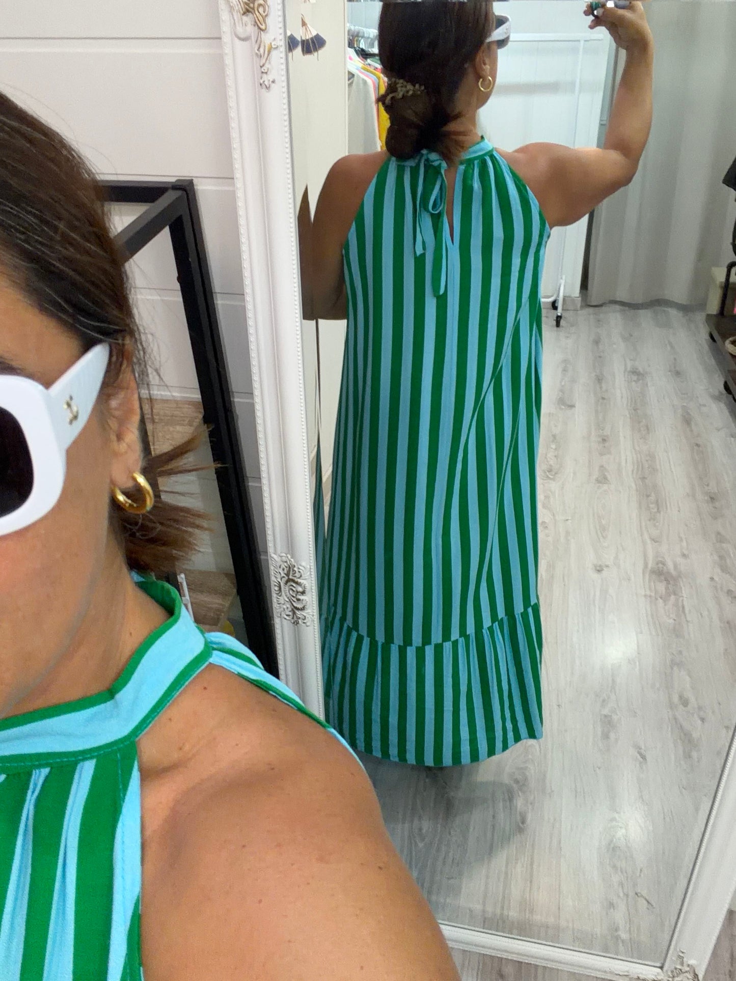 Vestido Cascais halter verde y azul