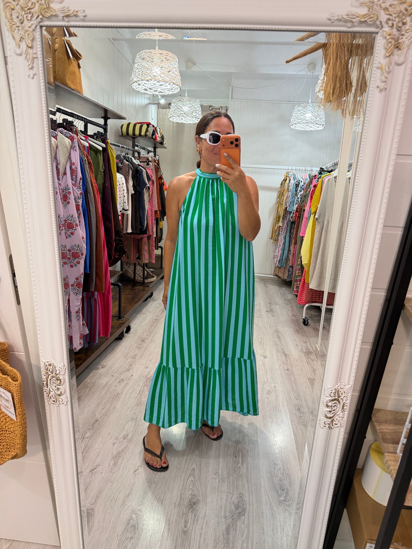Vestido Cascais halter verde y azul