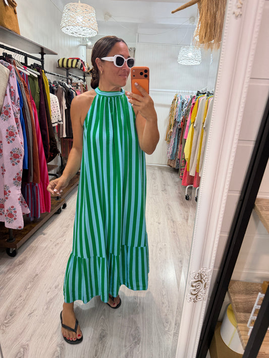 Vestido Cascais halter verde y azul