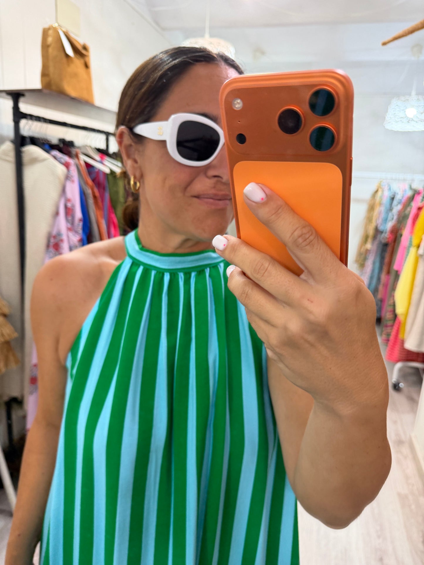 Vestido Cascais halter verde y azul