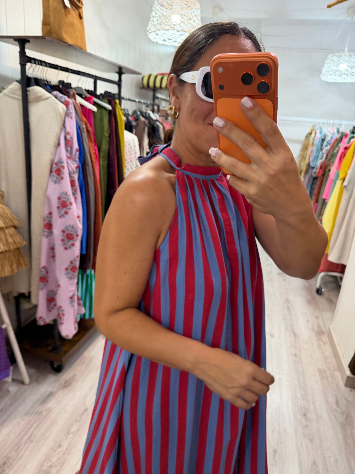 Vestido Cascais halter azul y burdeos