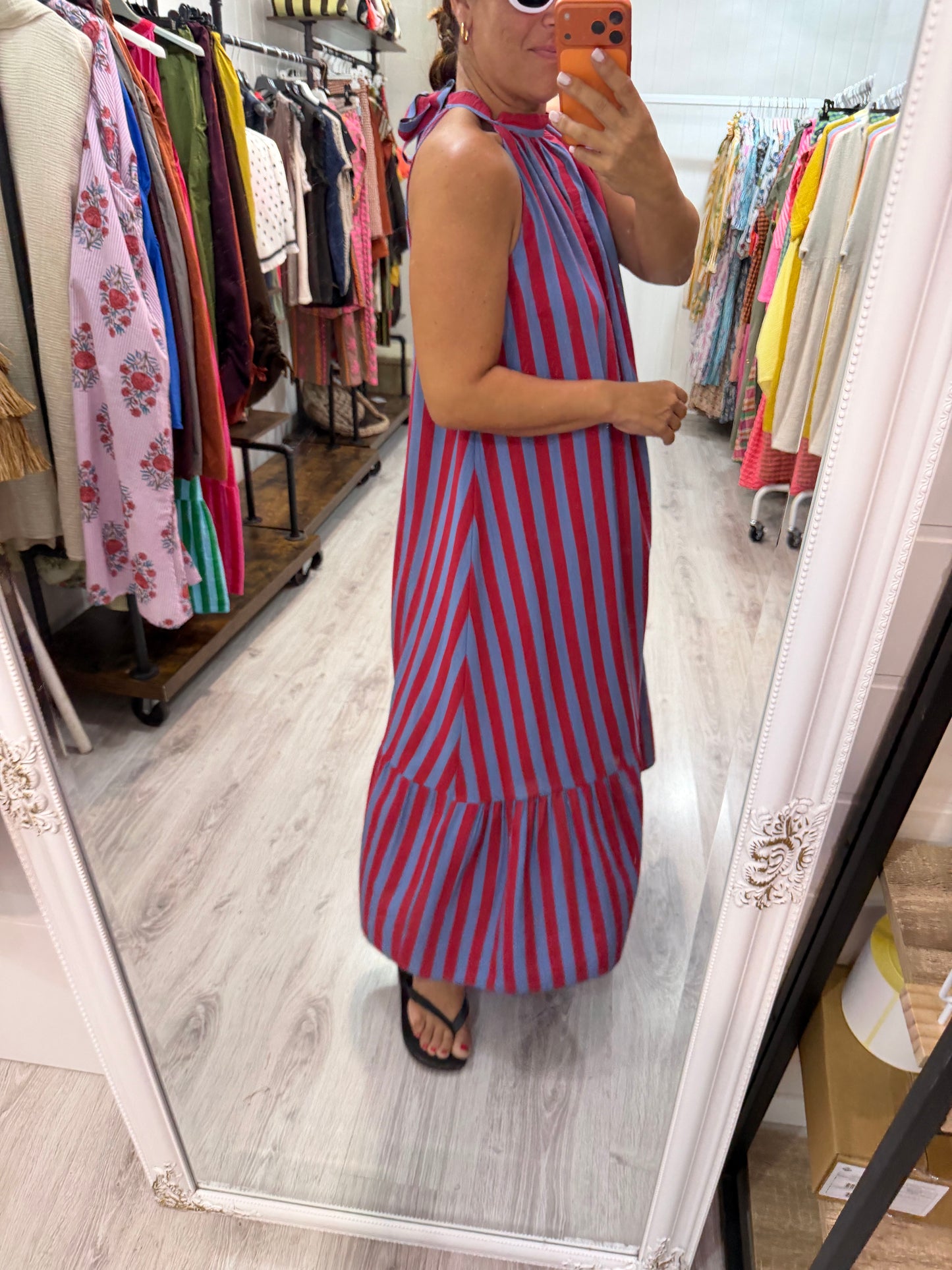 Vestido Cascais halter azul y burdeos