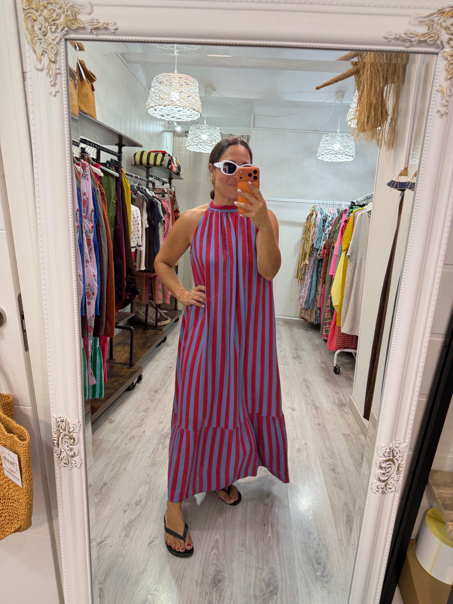 Vestido Cascais halter azul y burdeos