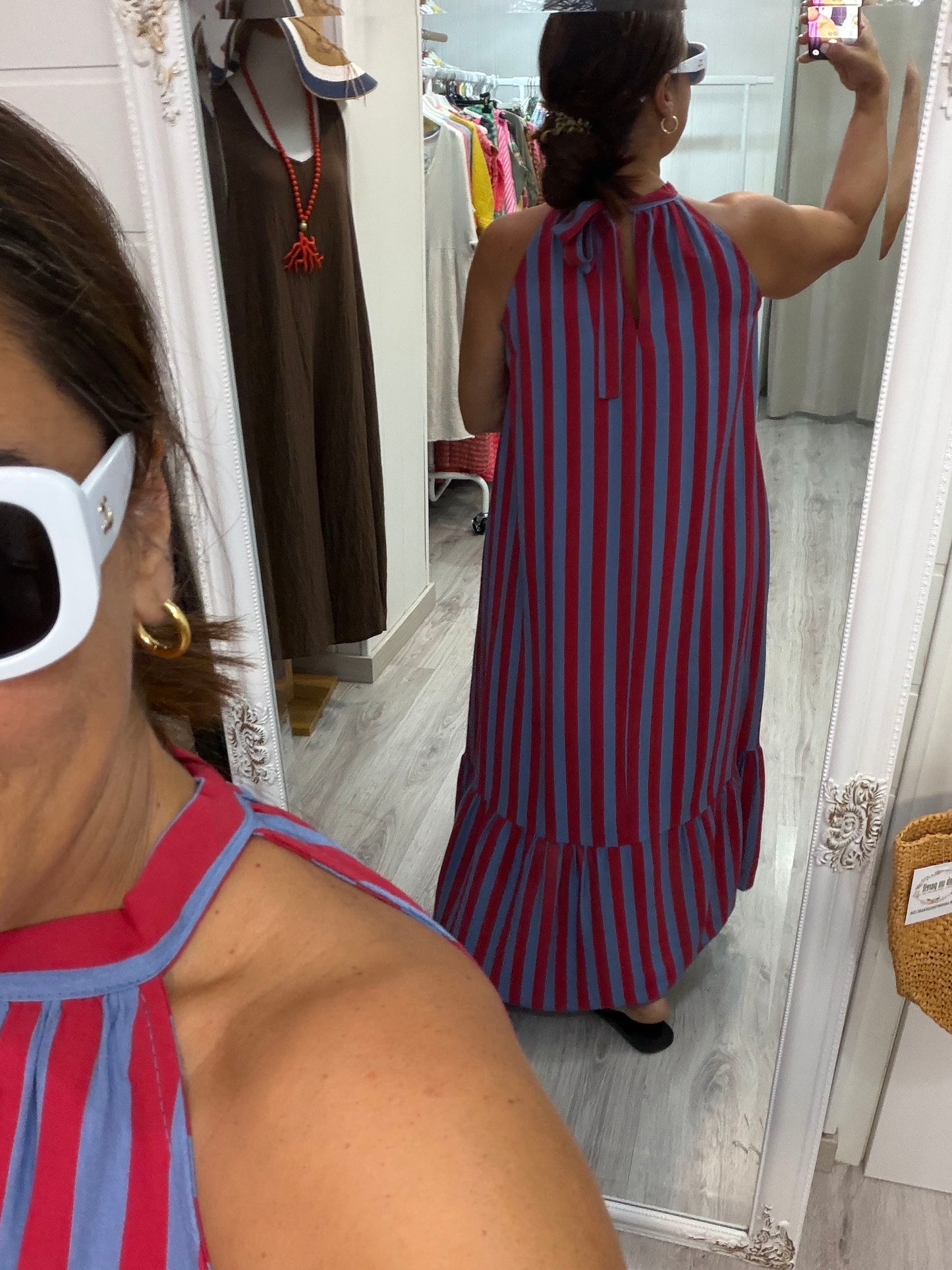 Vestido Cascais halter azul y burdeos
