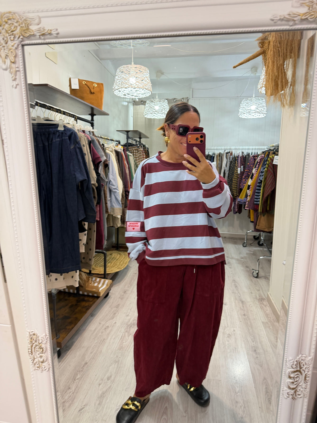 Sudadera Oversize rayas more amore cielo y burdeos