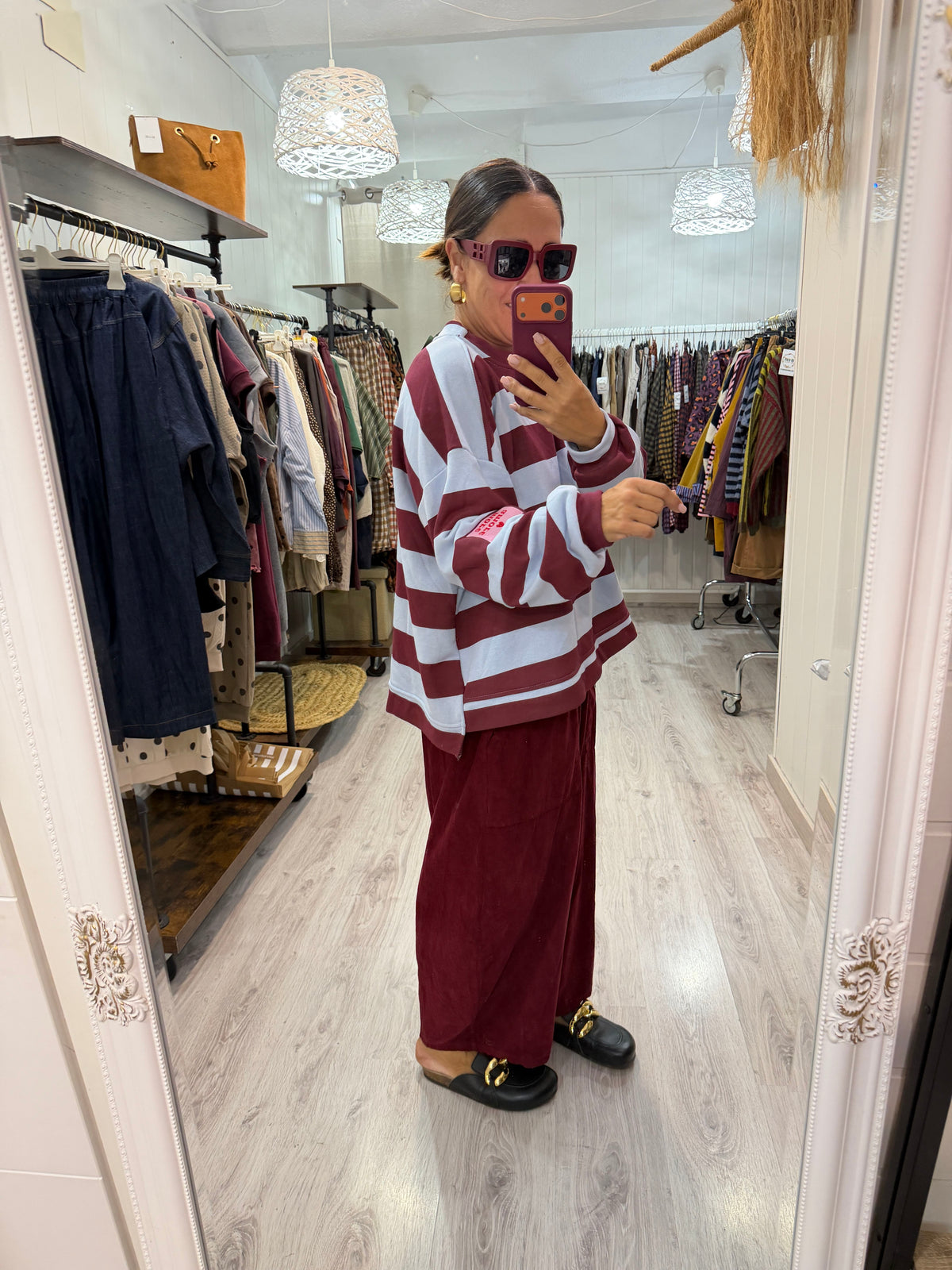 Sudadera Oversize rayas more amore cielo y burdeos