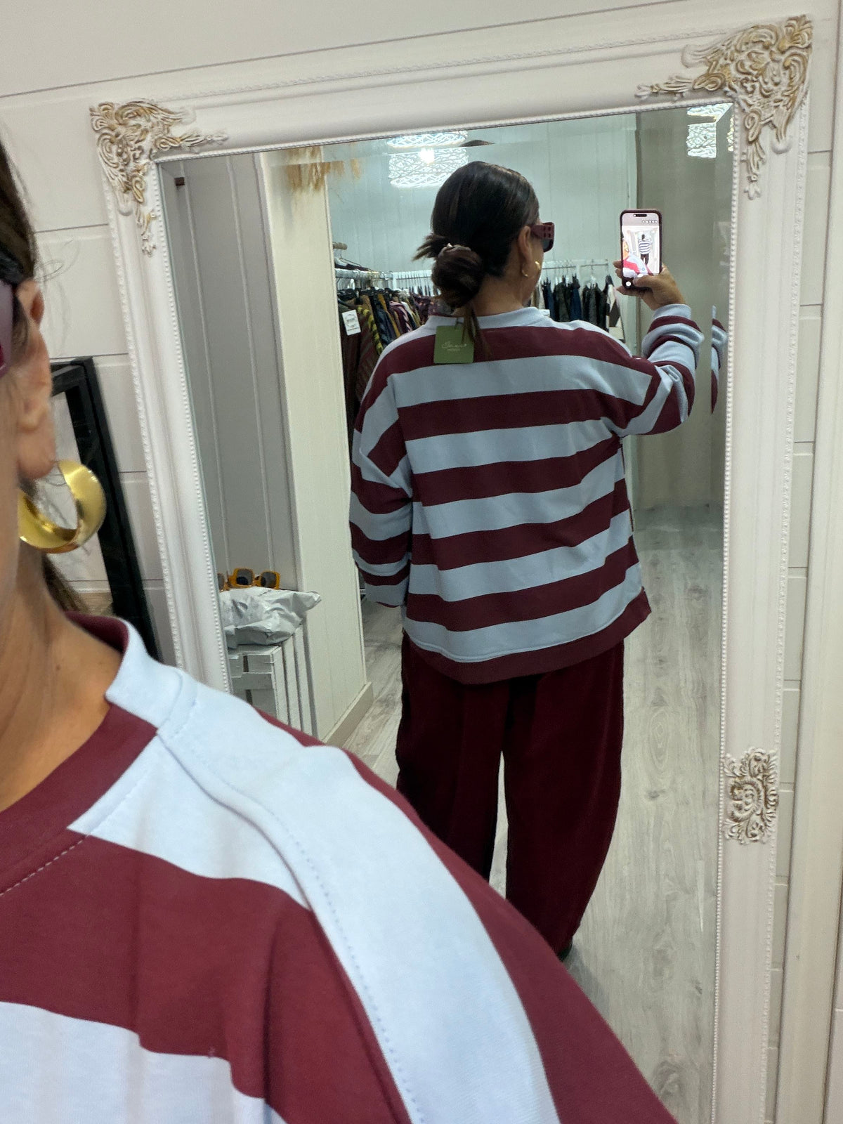 Sudadera Oversize rayas more amore cielo y burdeos