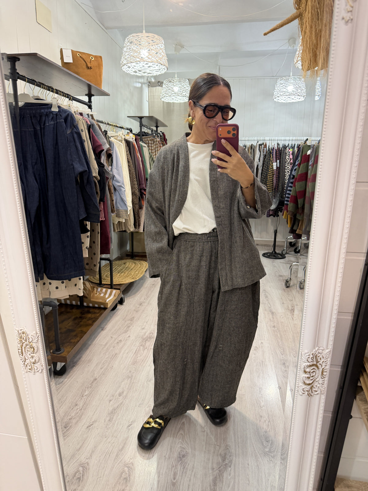Conjunto Tweed y topos chaqueta reversible