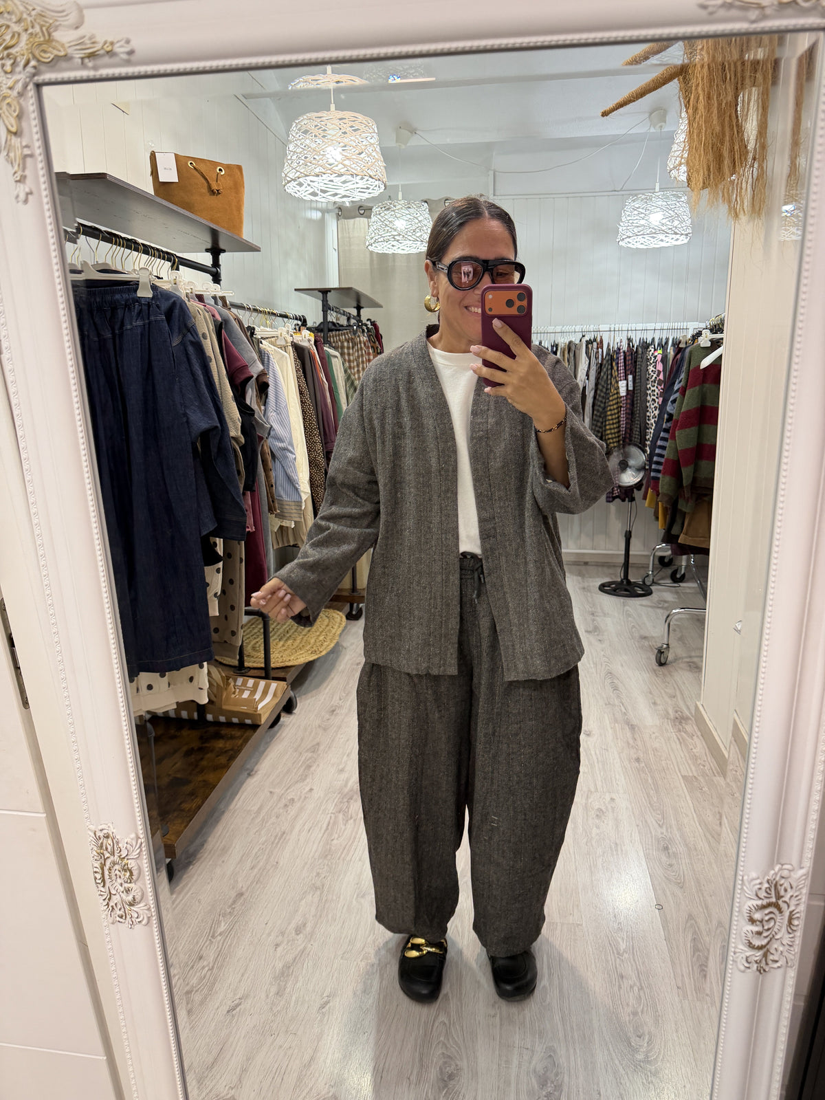 Conjunto Tweed y topos chaqueta reversible