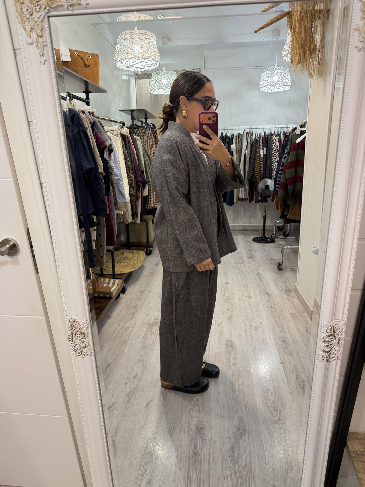 Conjunto Tweed y topos chaqueta reversible